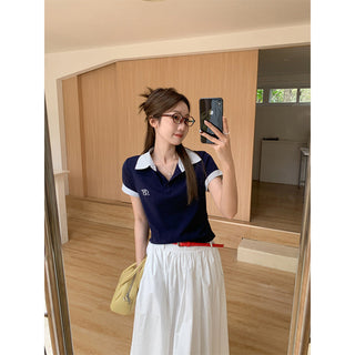 preppy polo collar Top