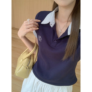 preppy polo collar Top