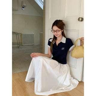 preppy polo collar Top