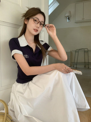 preppy polo collar Top