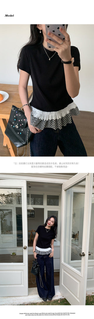 black ruffled patchwork Top