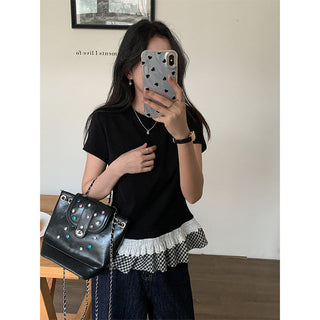 black ruffled patchwork Top