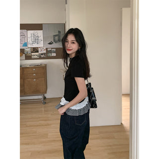 black ruffled patchwork Top