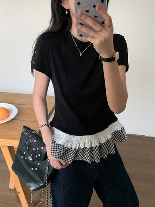 black ruffled patchwork Top