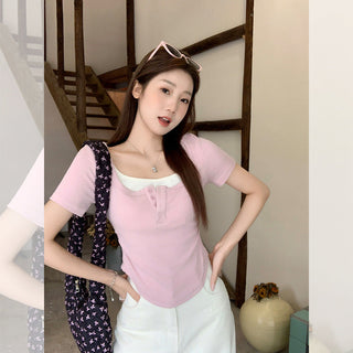 blue fake two piece Top