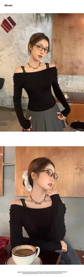 lace scoop shoulder Top