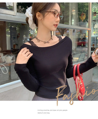 lace scoop shoulder Top