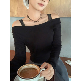 lace scoop shoulder Top