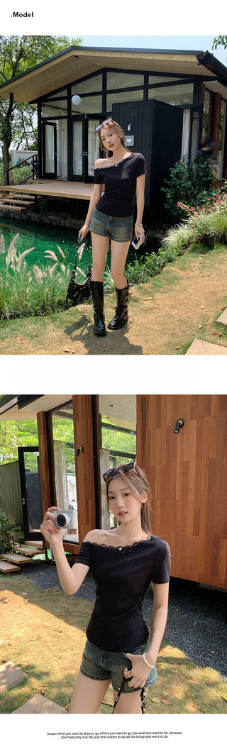 Korean one-shoulder peplum top
