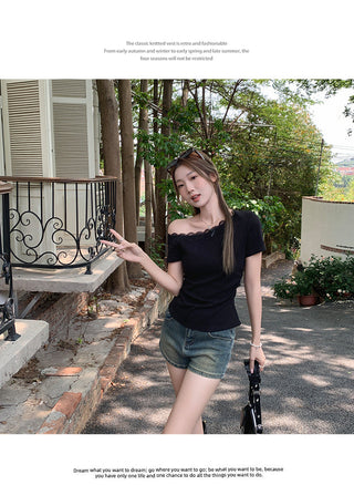 Korean one-shoulder peplum top