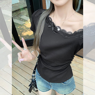 Korean one-shoulder peplum top