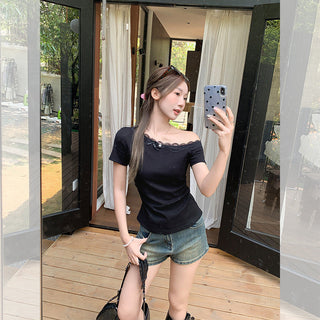 Korean one-shoulder peplum top