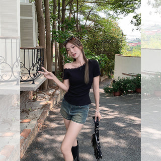 Korean one-shoulder peplum top