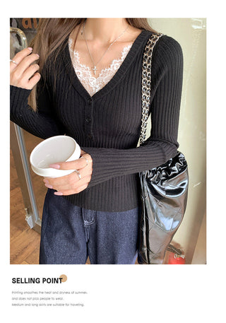 apricot V-neck lace Top