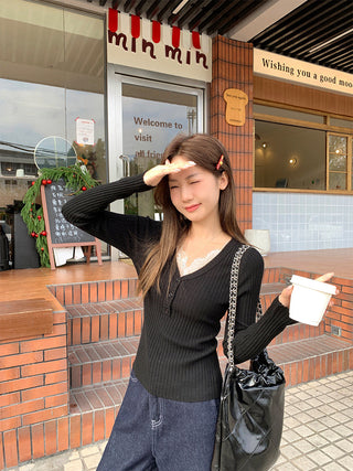 apricot V-neck lace Top