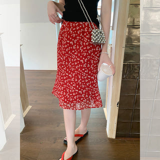 retro red floral skirt