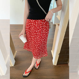 retro red floral skirt