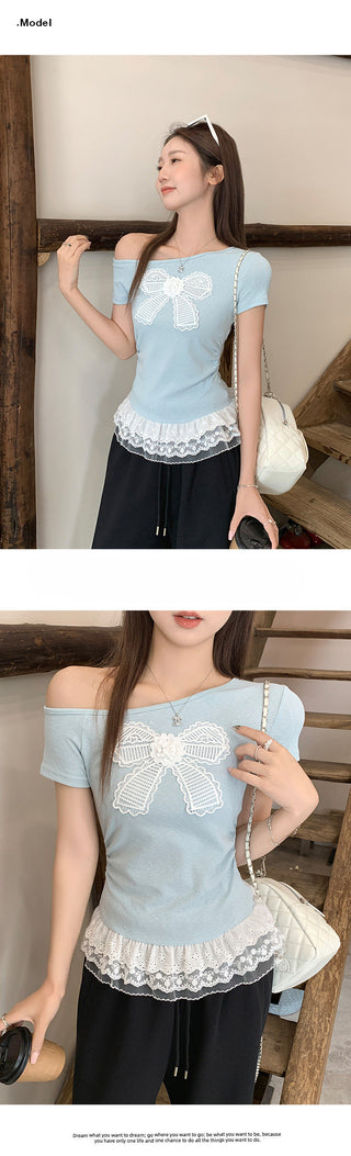 diagonal lace patchwork Top