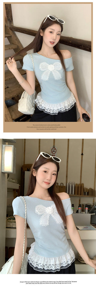 diagonal lace patchwork Top