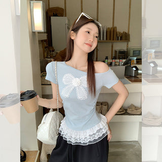 diagonal lace patchwork Top
