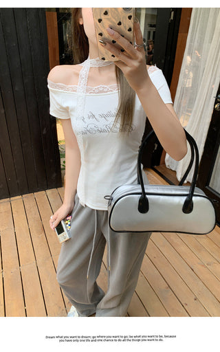 Korean oblique shoulder Top