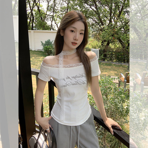 Korean oblique shoulder Top