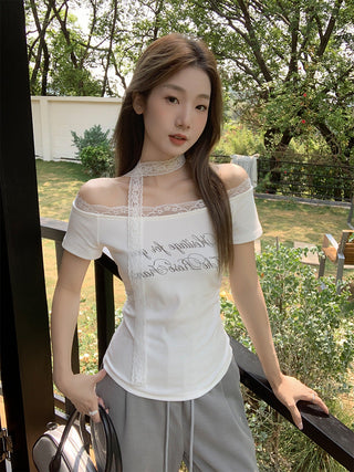 Korean oblique shoulder Top