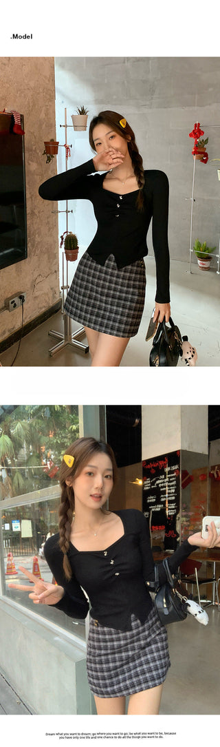 black square collar Top