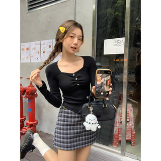 black square collar Top