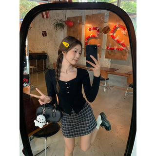 black square collar Top
