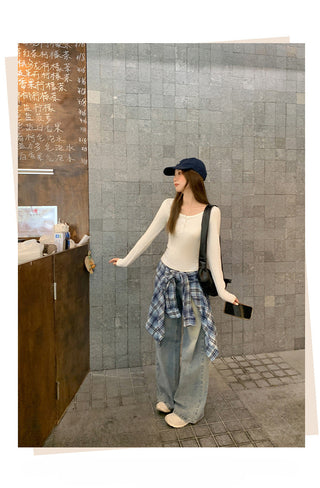 gray shoulder button Top