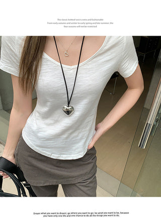 white V-neck shoulder Top