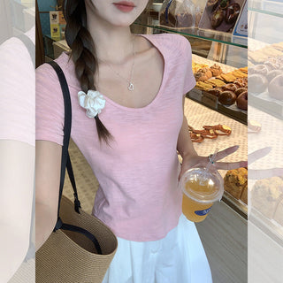 white V-neck shoulder Top
