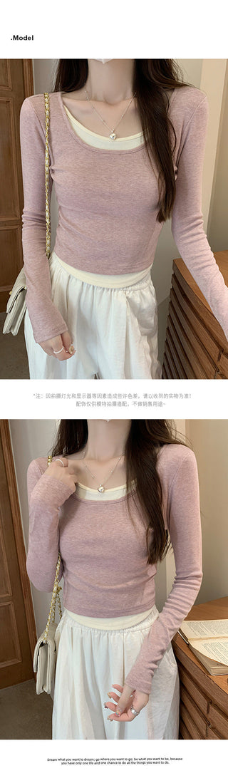 pink U-collar fake Top