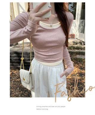 pink U-collar fake Top
