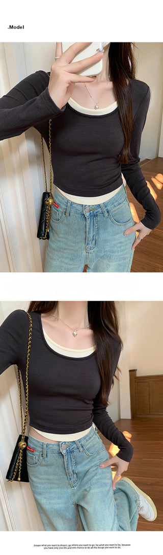 pink U-collar fake Top