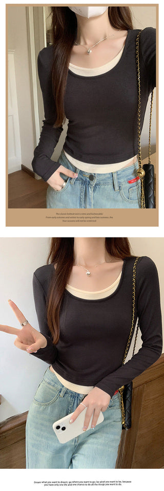 pink U-collar fake Top