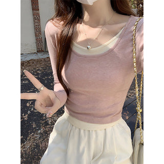 pink U-collar fake Top
