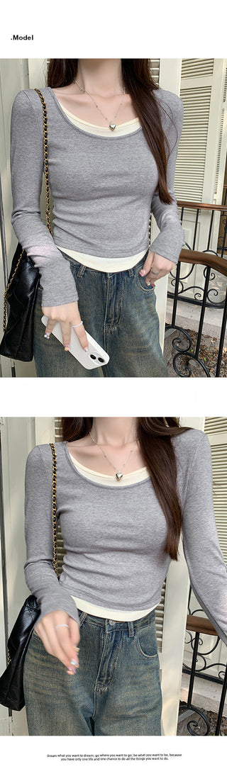 pink U-collar fake Top