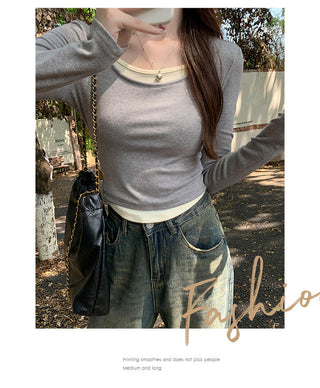pink U-collar fake Top