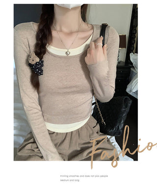 pink U-collar fake Top