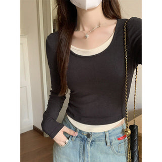pink U-collar fake Top