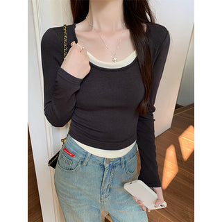 pink U-collar fake Top