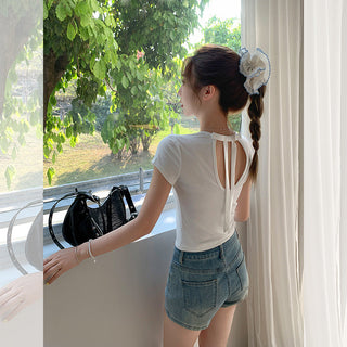 white backless bow Top