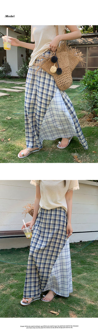 blue plaid high skirt