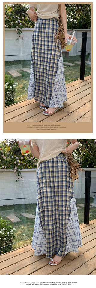 blue plaid high skirt