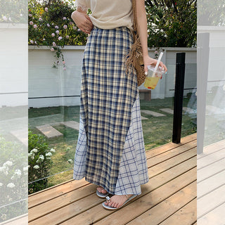 blue plaid high skirt