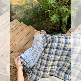 blue plaid high skirt