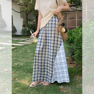 blue plaid high skirt