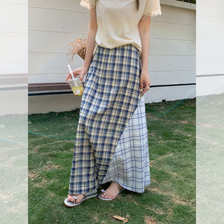 blue plaid high skirt